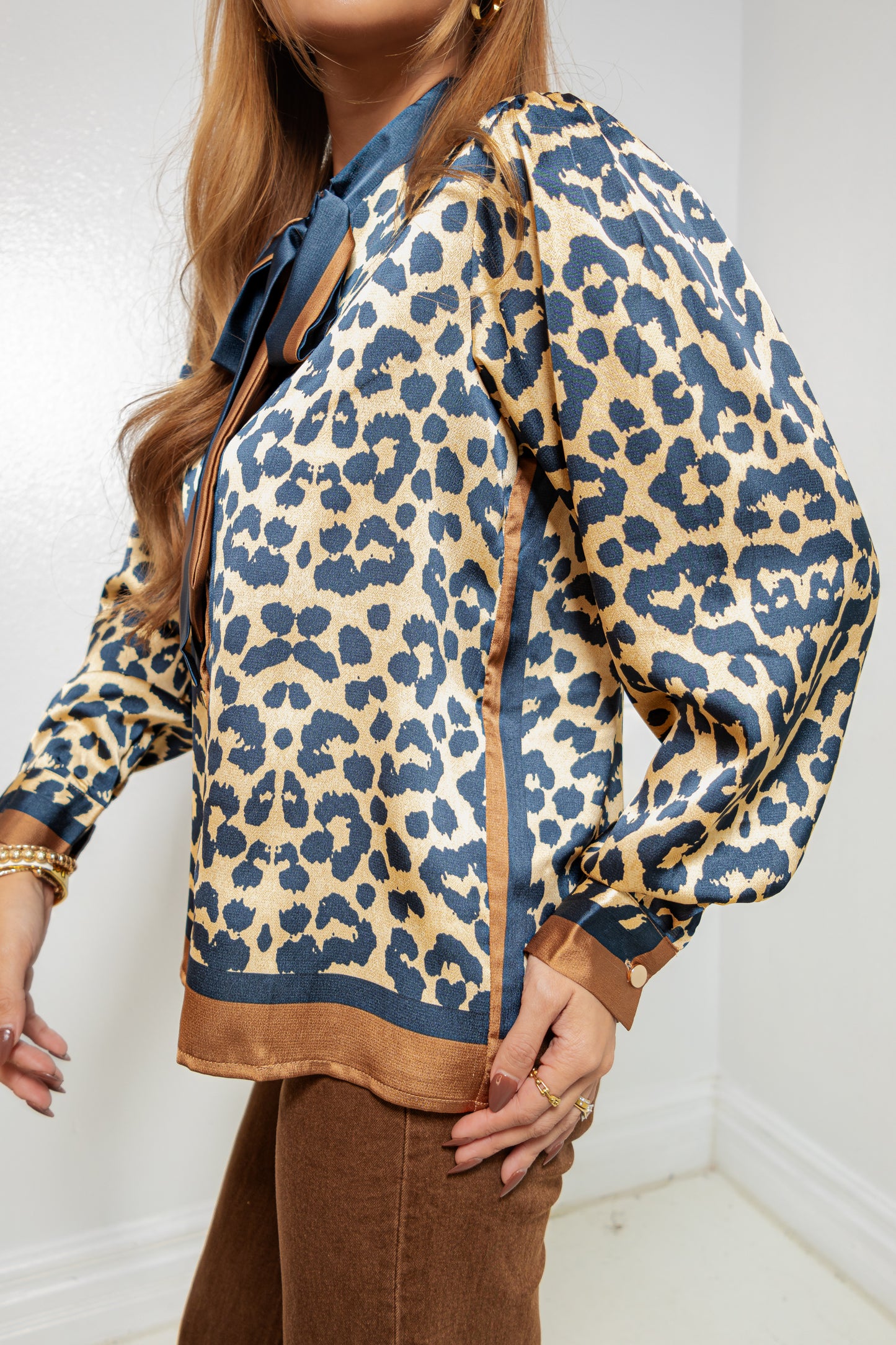 Wild Elegance Tie Neck Leopard Top