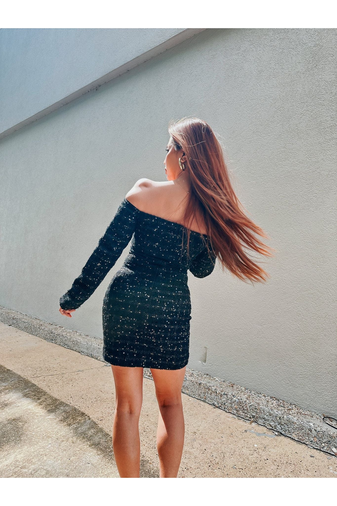 Coco Vibe Off Shoulder Tweed Dress-Dresses-KCoutureBoutique, women's boutique in Bossier City, Louisiana