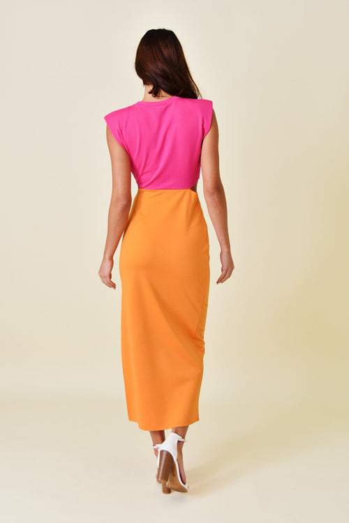 Color Block Padded Shoulder Cut Out Maxi Dress-Clothing-KCoutureBoutique, women's boutique in Bossier City, Louisiana