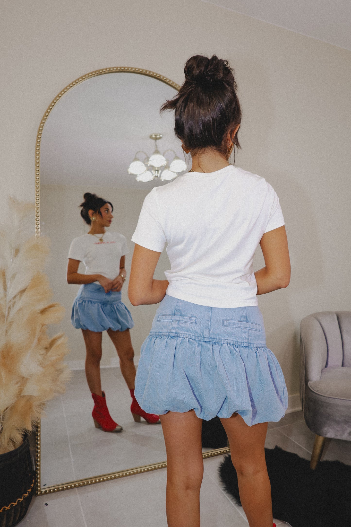 Denim Darling Puff Hem Mini Skirt