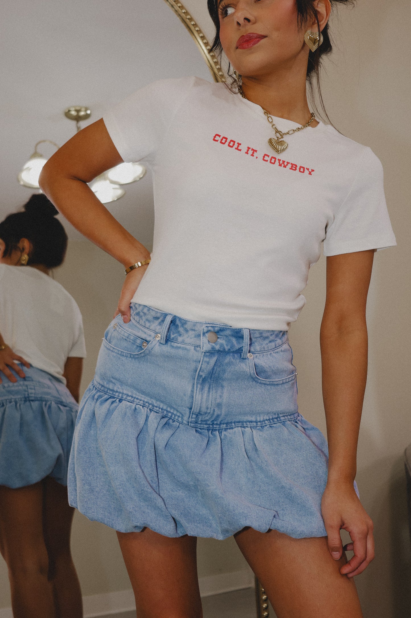Denim Darling Puff Hem Mini Skirt