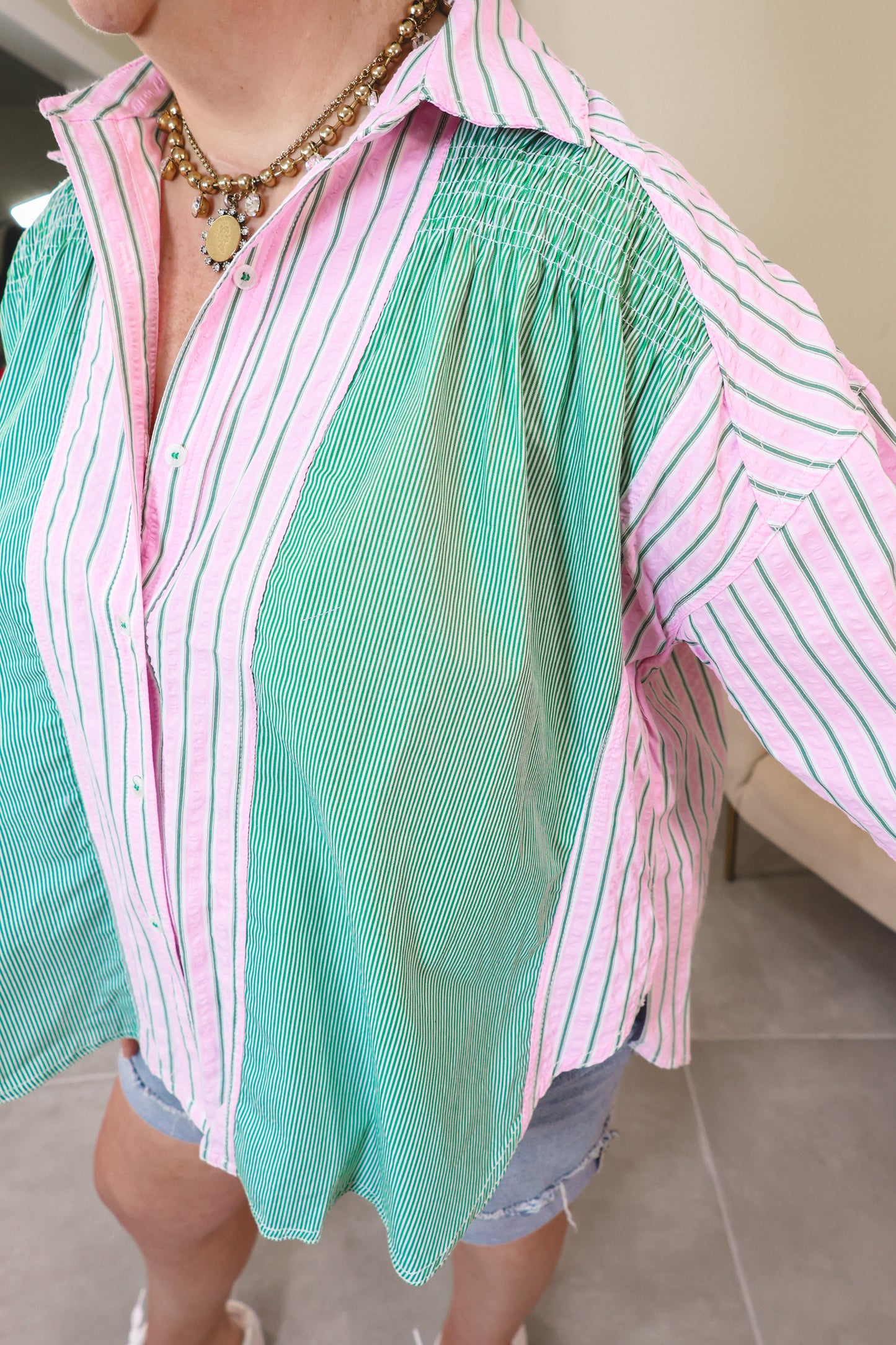 Cosmo & Wanda Shirred Striped Shirt