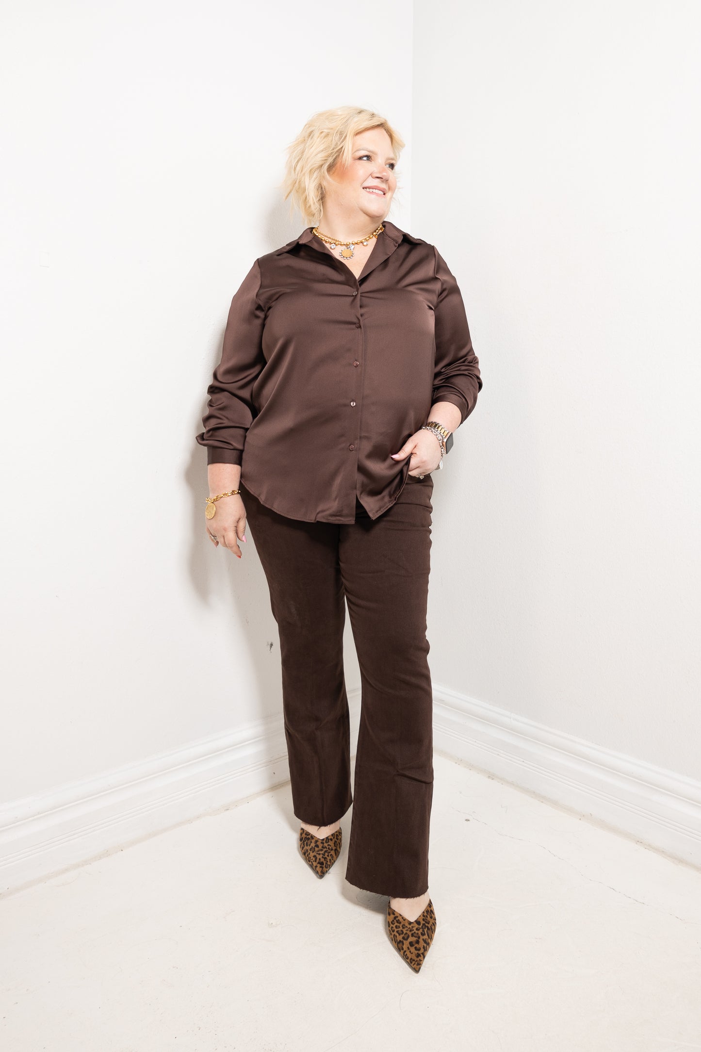 Everyday Muse Satin Button Down Blouse