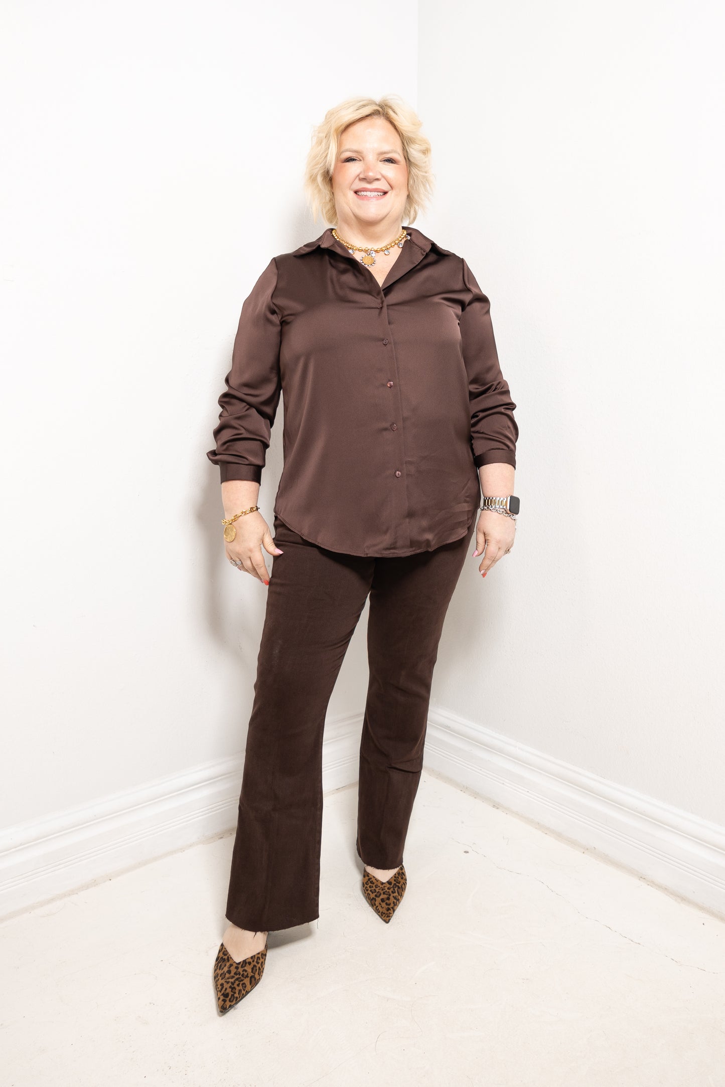 Everyday Muse Satin Button Down Blouse