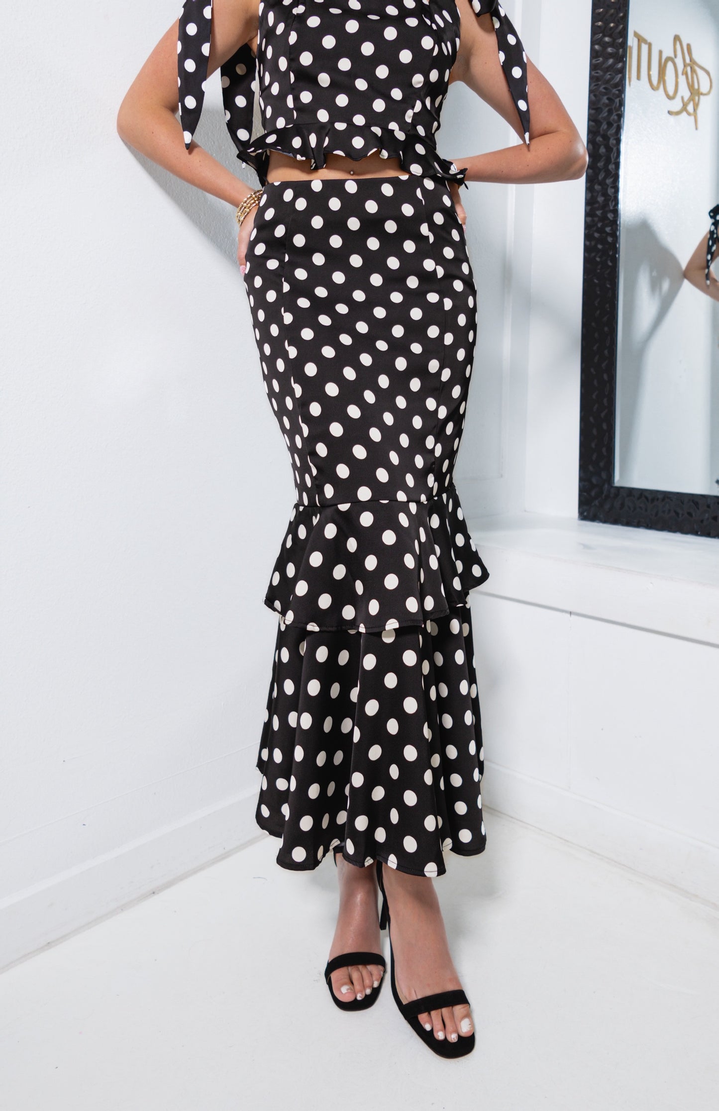 Dotty On You Ruffled Midi Skirt