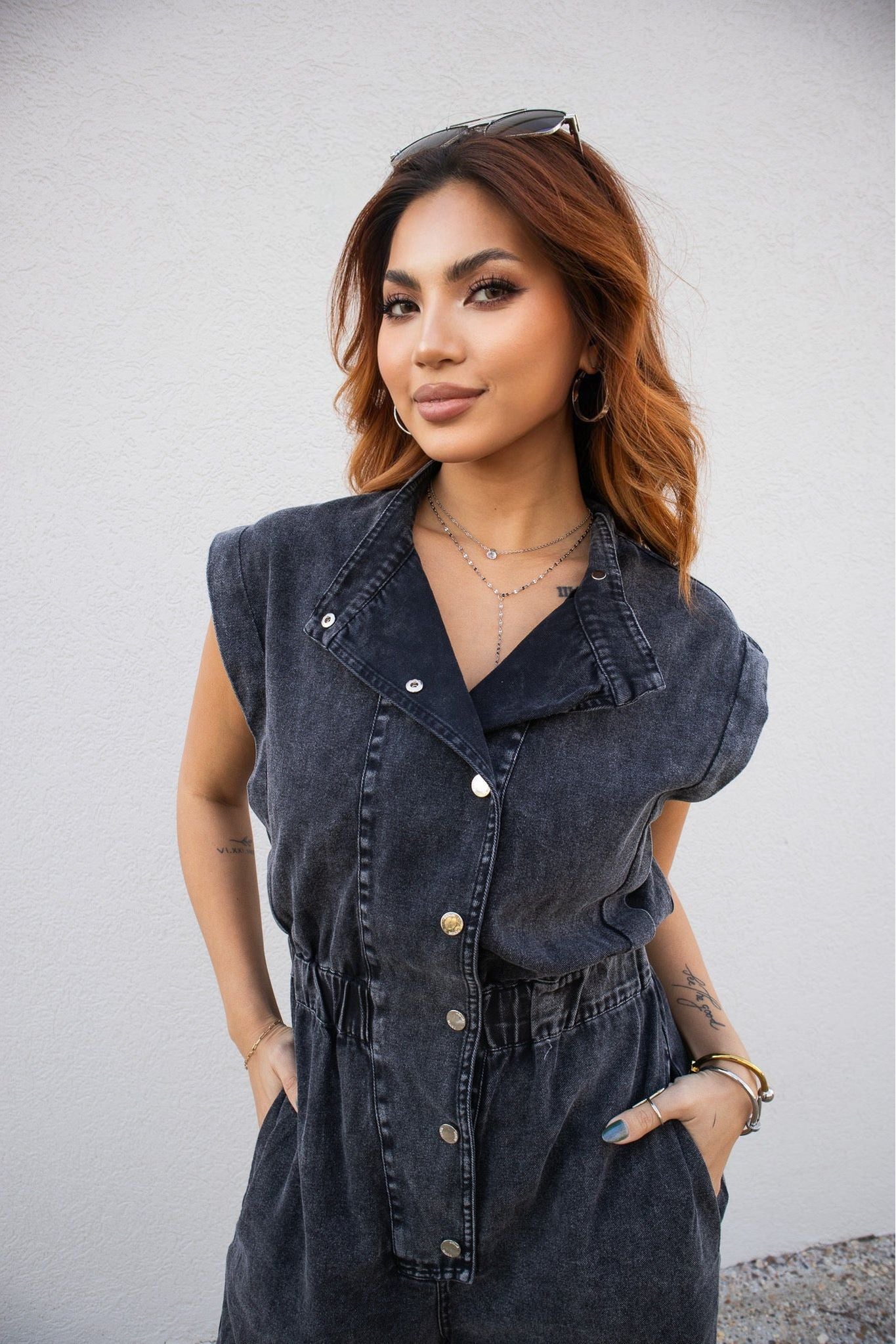 Elan Black Denim Sleeveless Jumpsuit-Jumpsuits-KCoutureBoutique, women's boutique in Bossier City, Louisiana