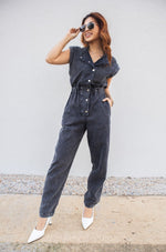 Elan Black Denim Sleeveless Jumpsuit-Jumpsuits-KCoutureBoutique, women's boutique in Bossier City, Louisiana