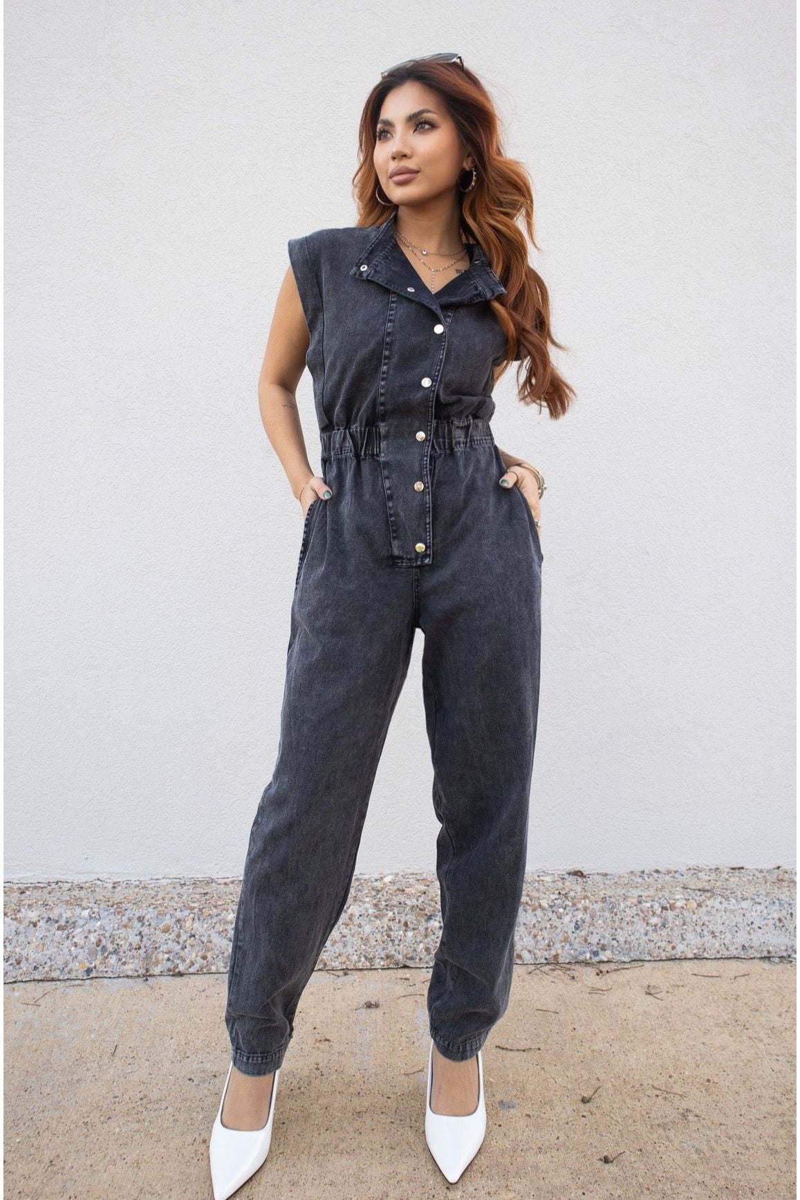 Denim Jumpsuit Jersey Jumpsuits Ladies Elan Black Denim Sleeveless