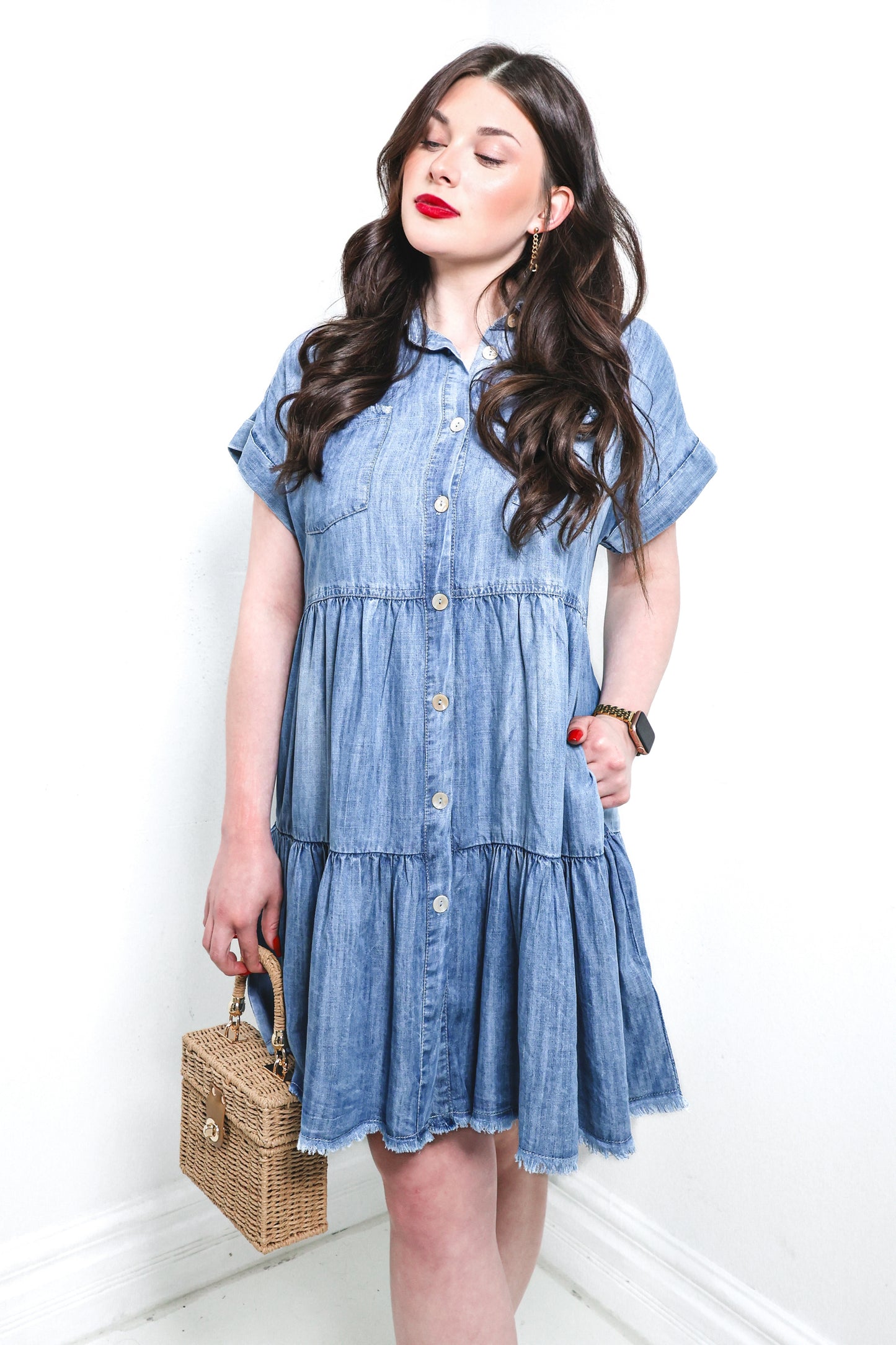 Elan Denim Button Down Mini Dress
