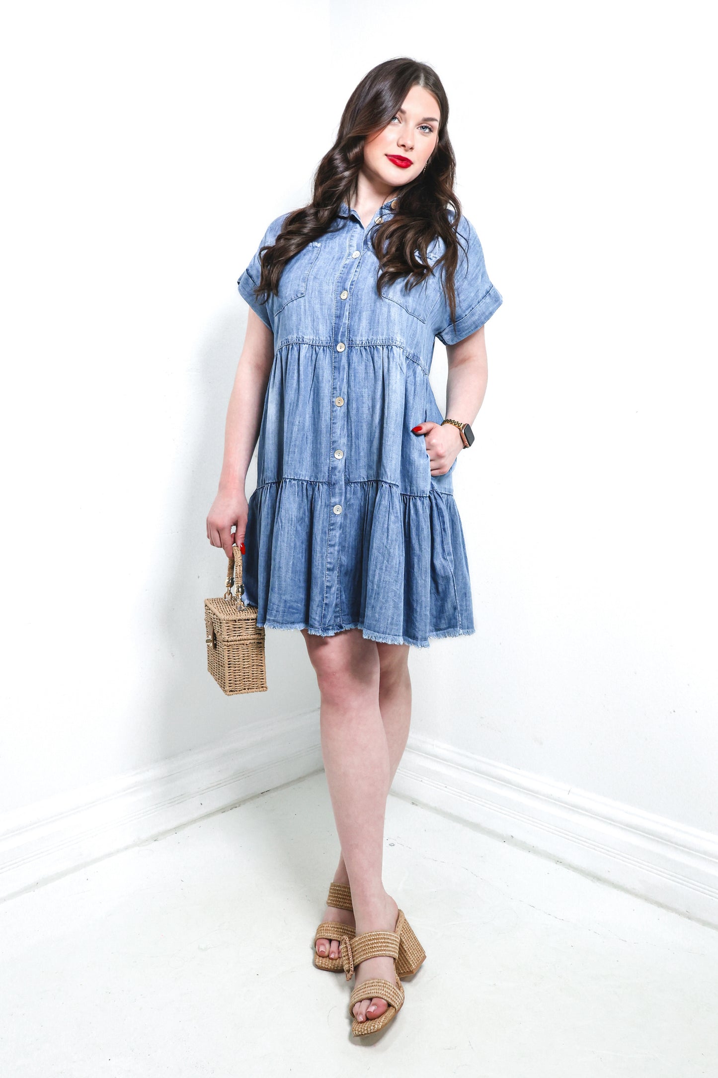 Elan Denim Button Down Mini Dress