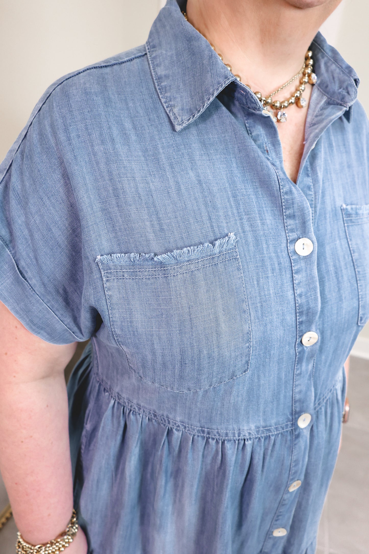 Elan Denim Button Down Mini Dress