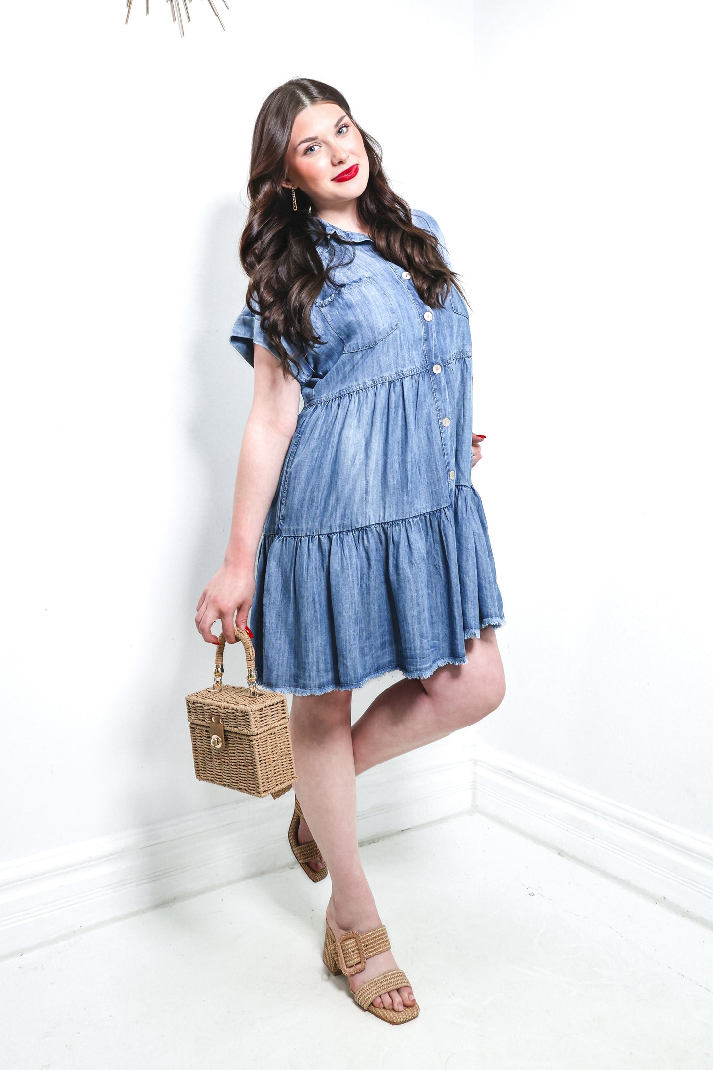 Elan Denim Button Down Mini Dress