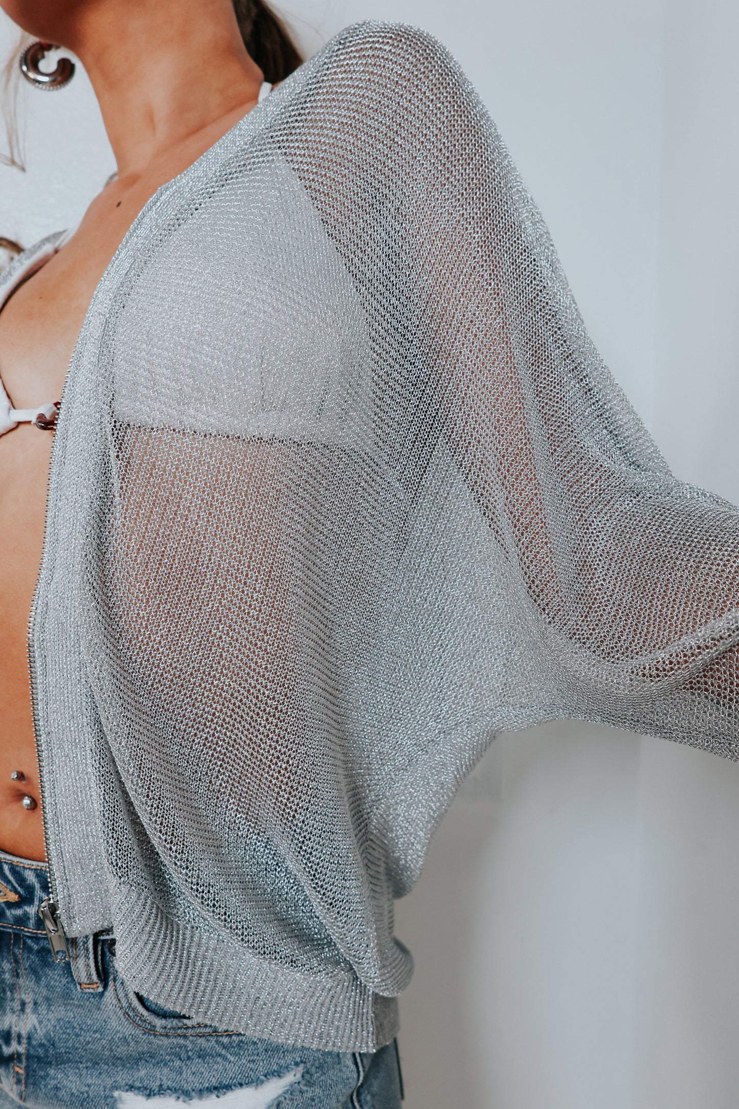Elan Mesh Zip Front Cardigan