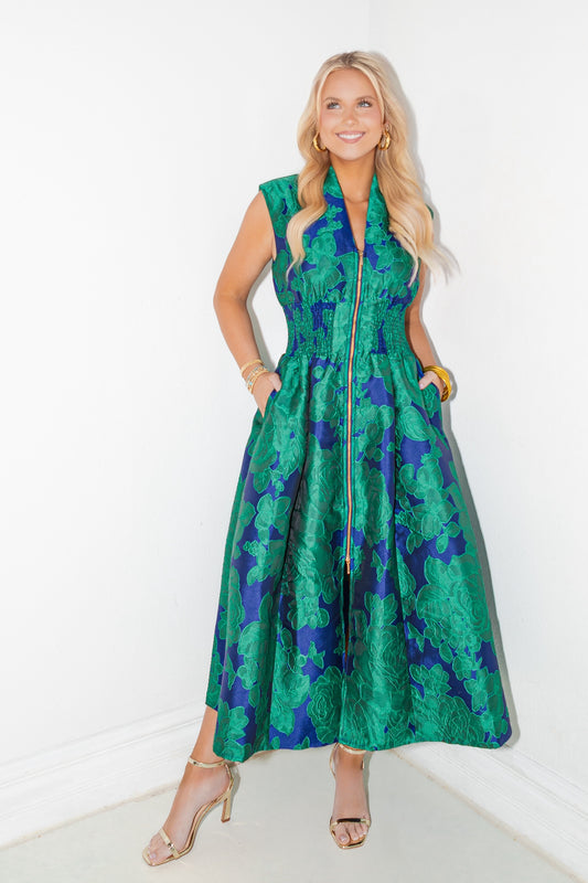 Eternal Bloom Zip Front Midi Dress