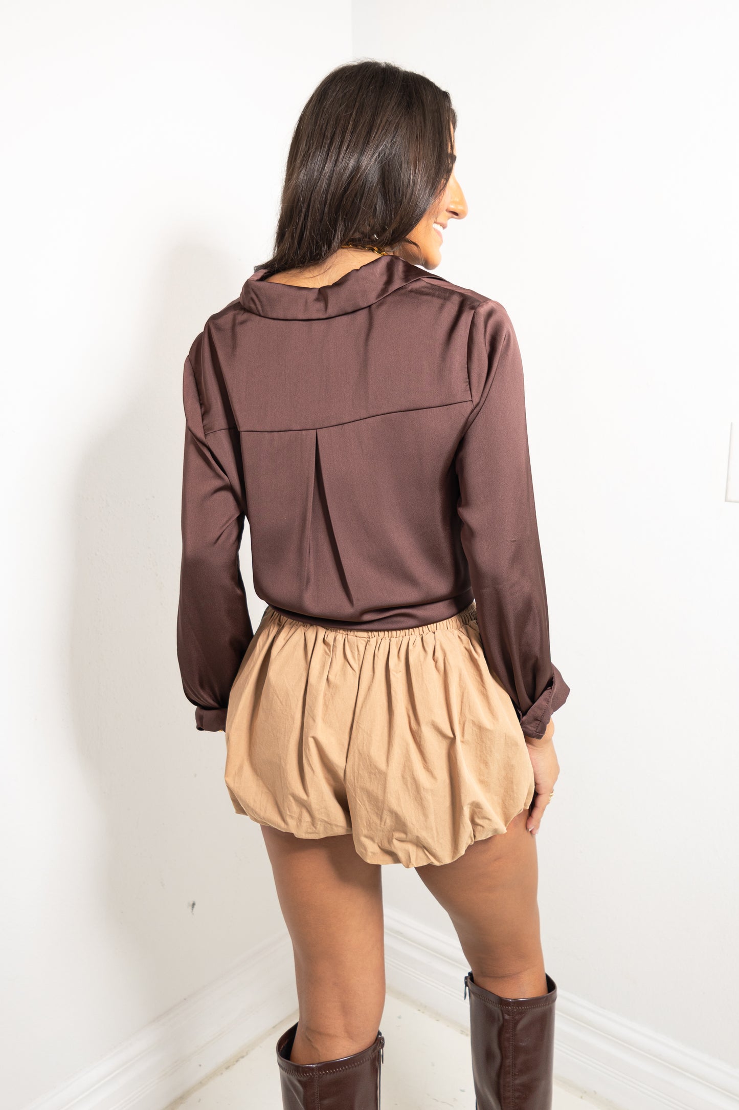 Everyday Muse Satin Button Down Blouse