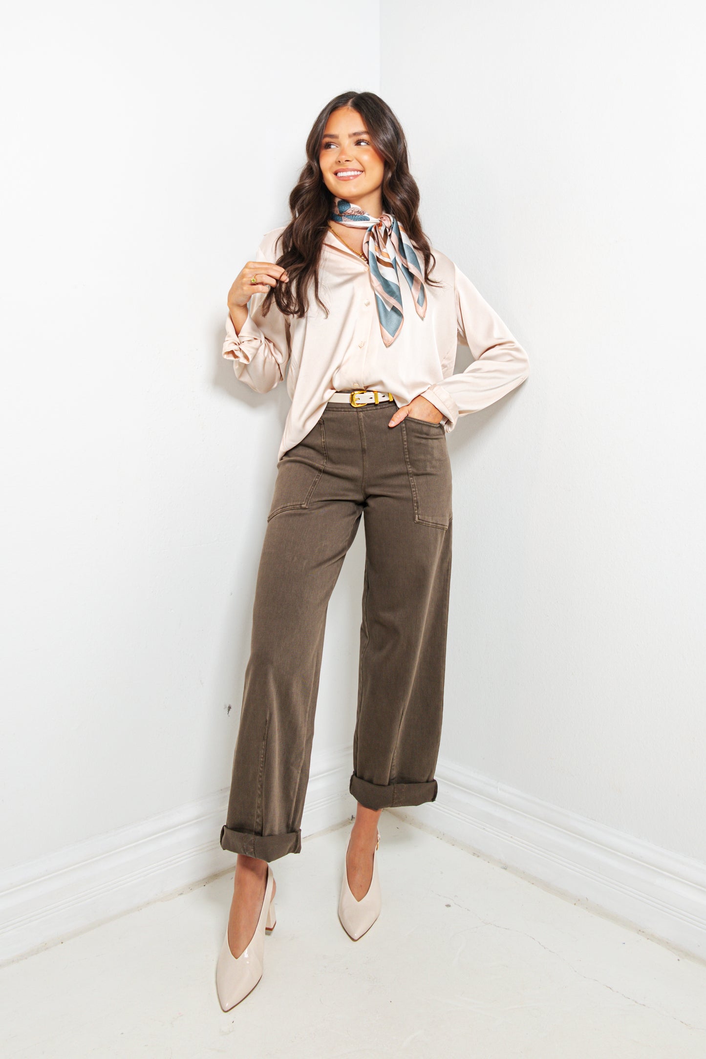 Everyday Muse Satin Button Down Blouse