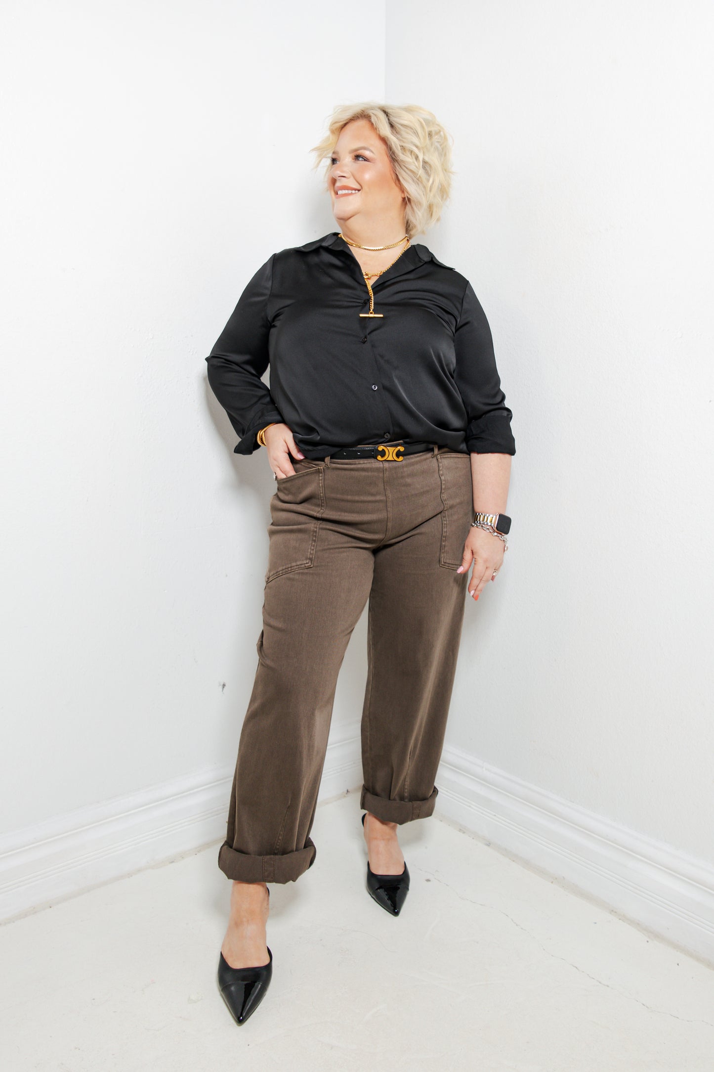 Everyday Muse Satin Button Down Blouse