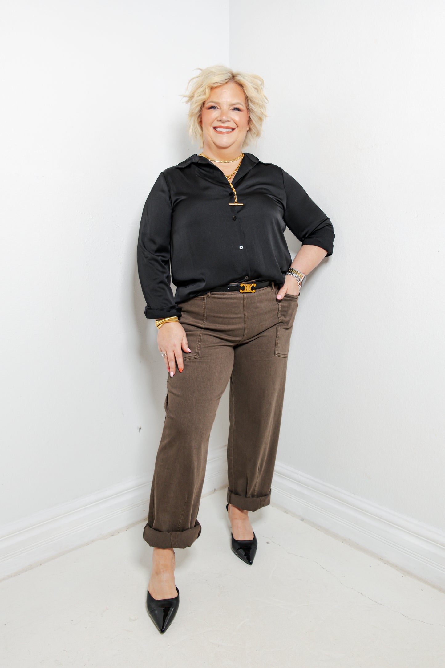 Everyday Muse Satin Button Down Blouse