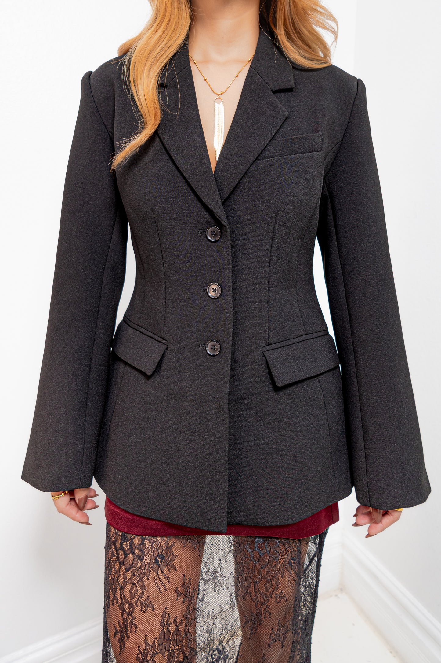 Executive Edge Fitted Long Blazer