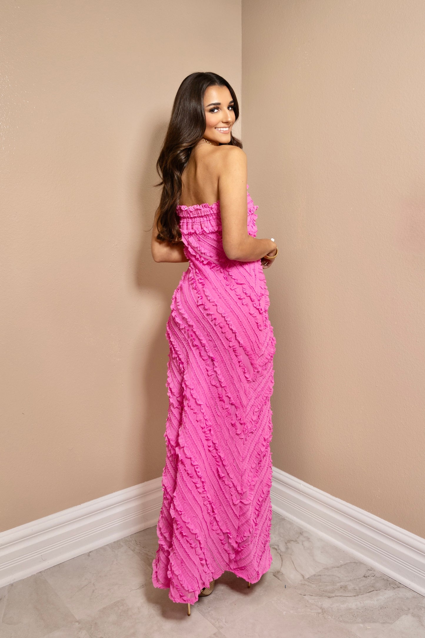 Endless Rose Strapless Ruffled Maxi Dress