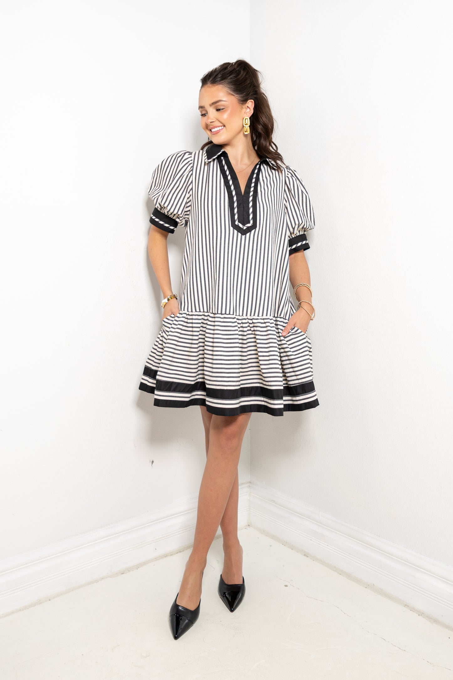 Falling For Stripes Puff Sleeve Mini Dress