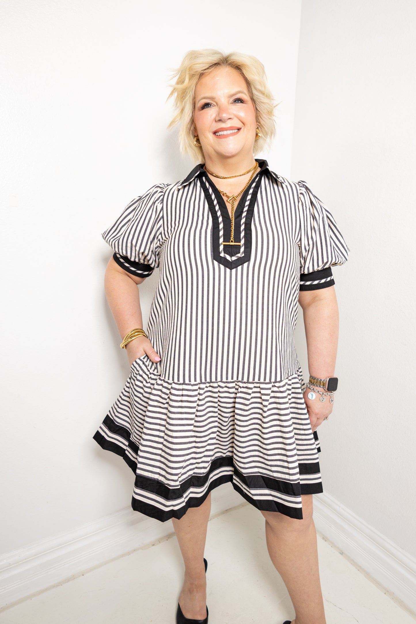 Falling For Stripes Puff Sleeve Mini Dress