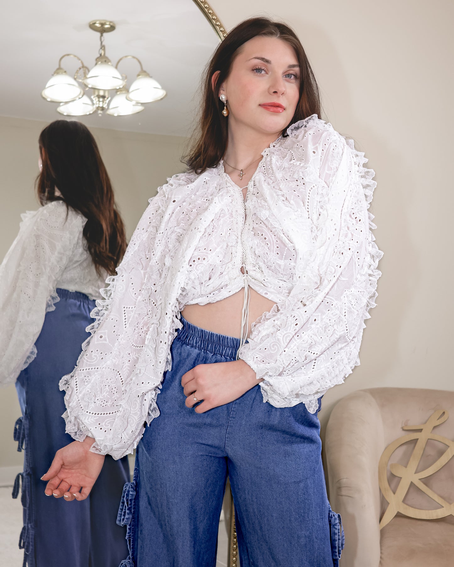 Falling For You Lace Up Frill Top