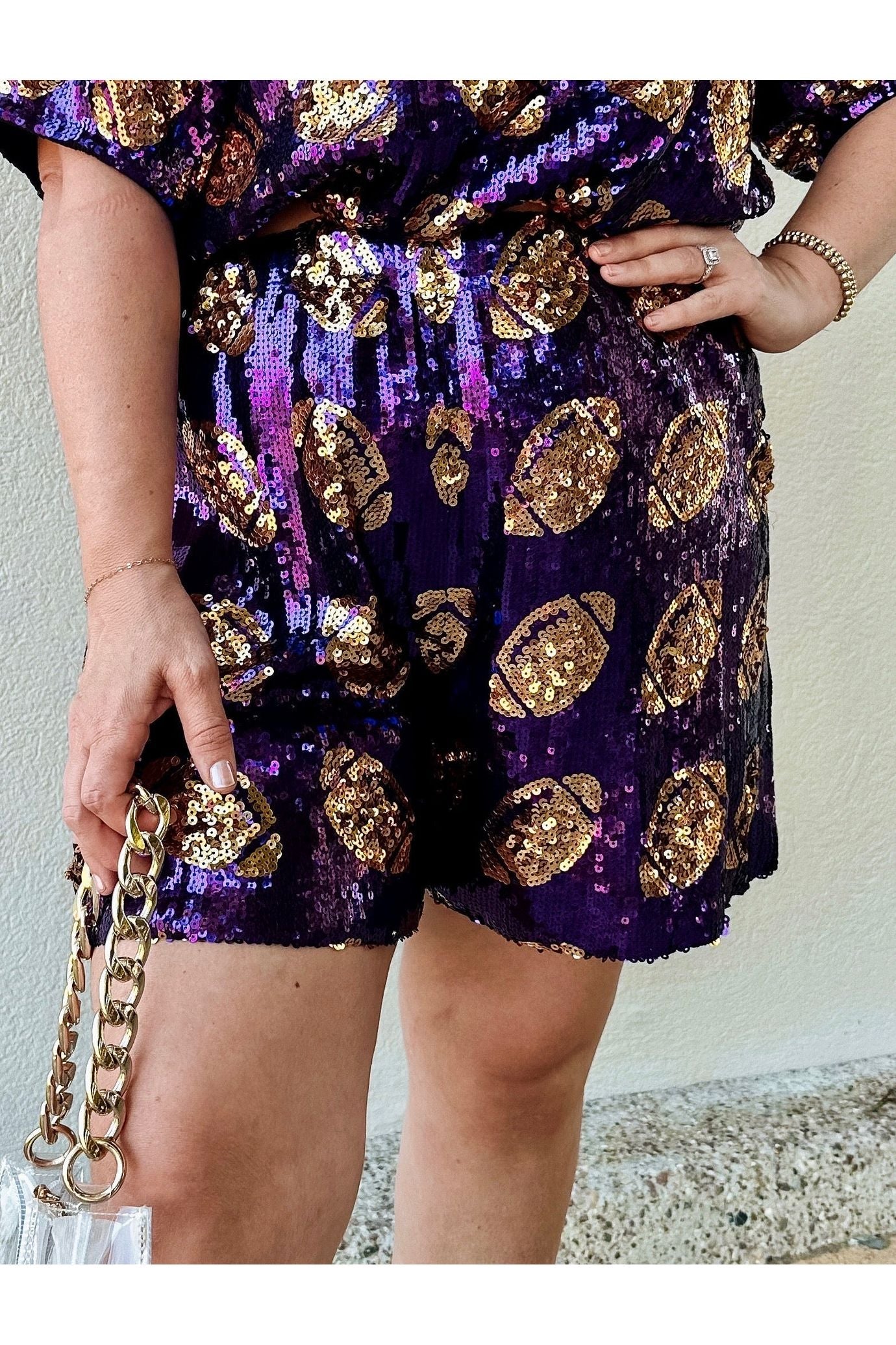Fallon Football Sequin Shorts-Bottoms-KCoutureBoutique, women's boutique in Bossier City, Louisiana