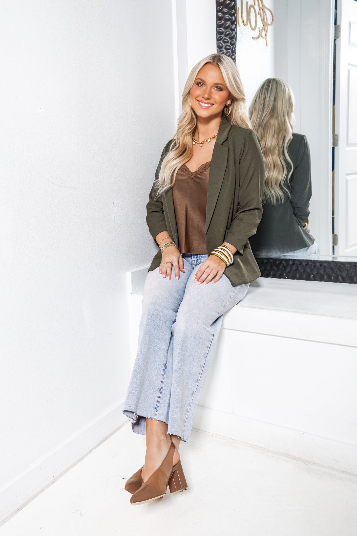 First Impression Shirred Sleeve Blazer