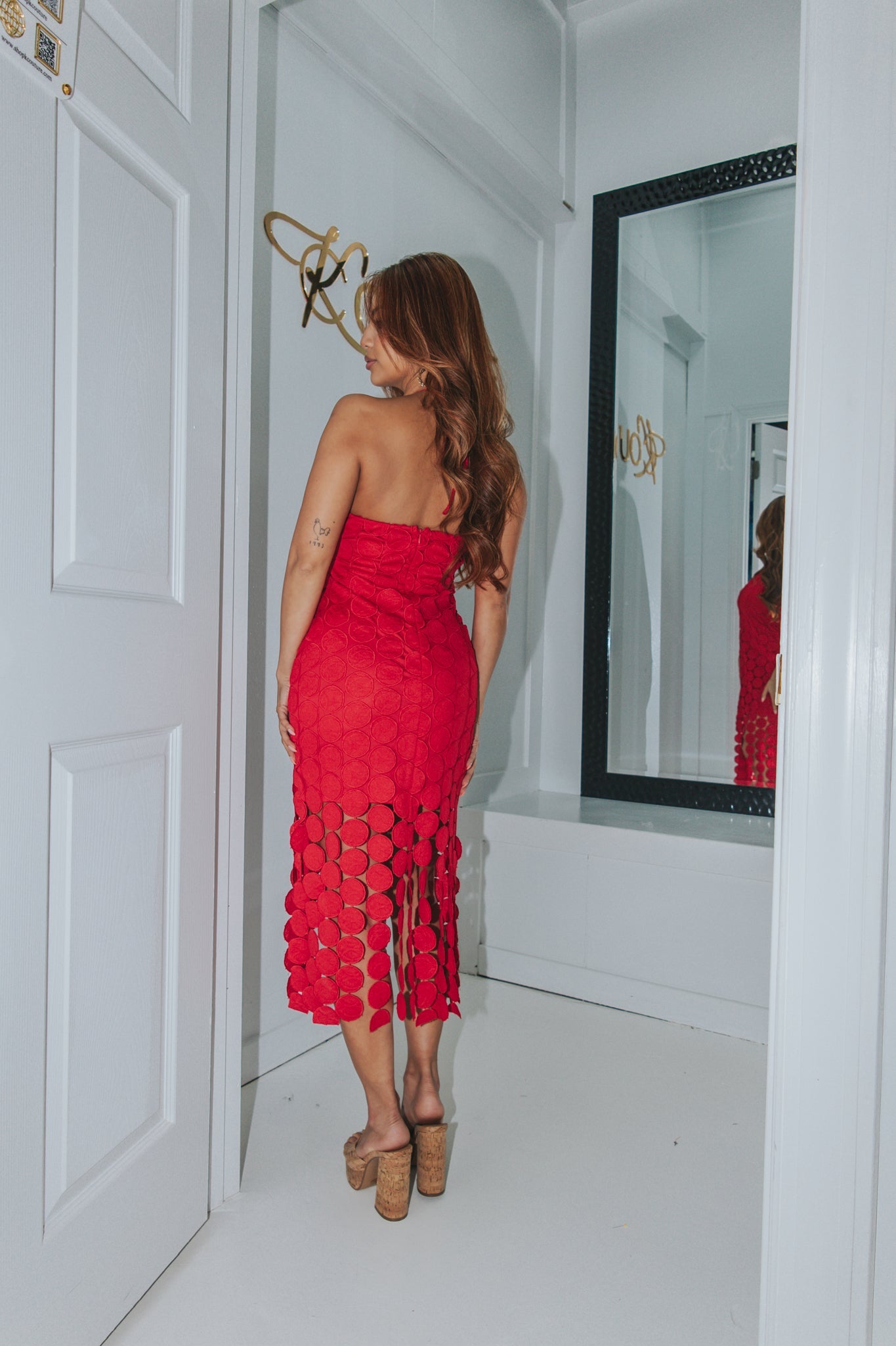 Fringe Crotchet Flocking Midi Dress-Dresses-KCoutureBoutique, women's boutique in Bossier City, Louisiana