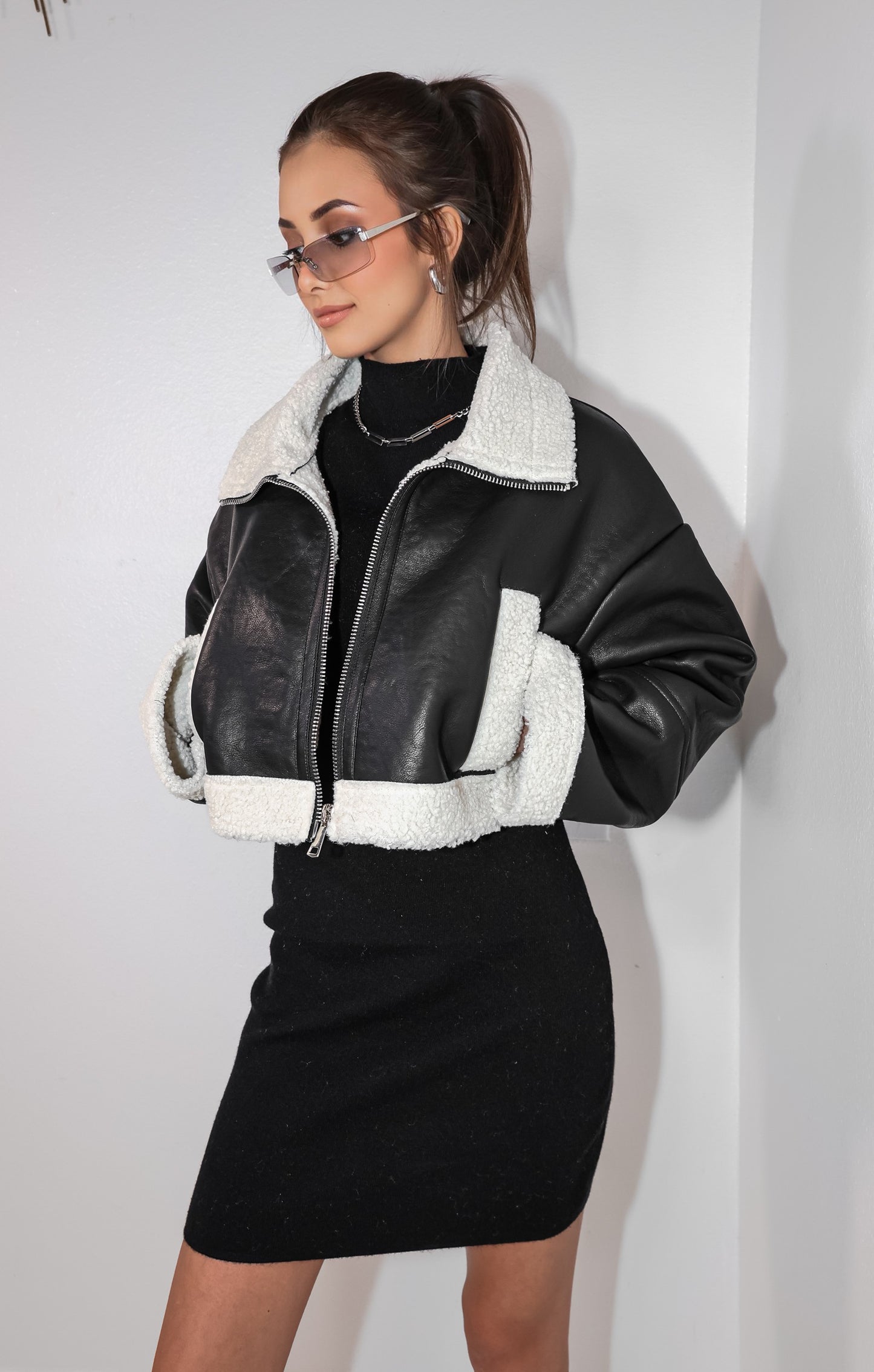 Frostbound Leather Cropped Jacket
