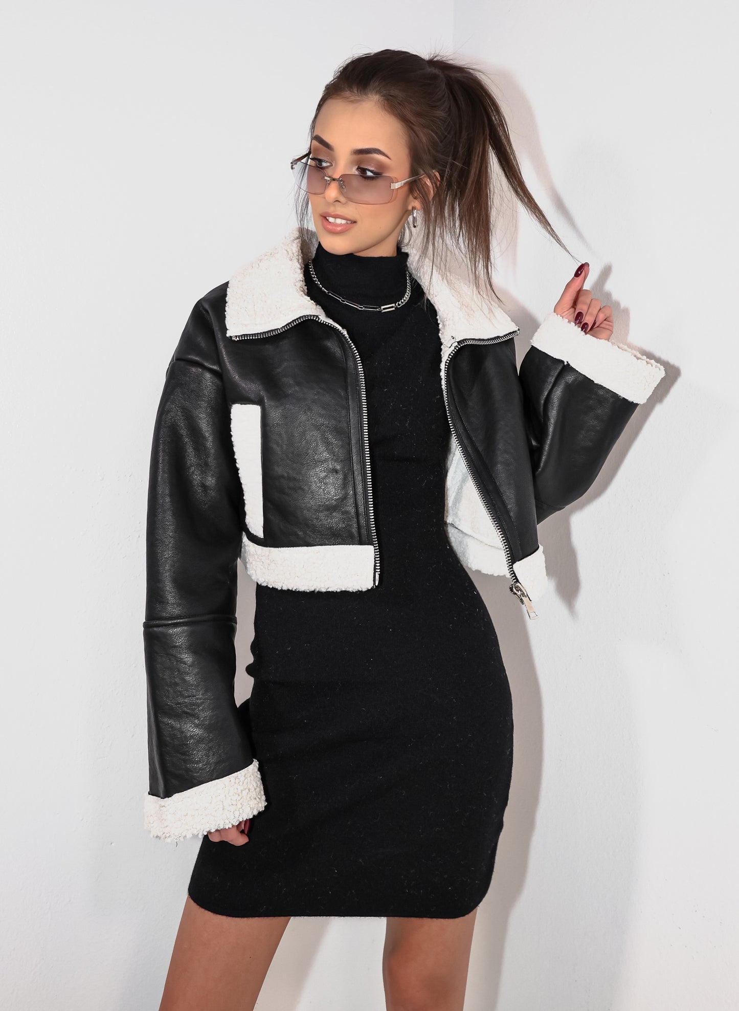 Frostbound Leather Cropped Jacket
