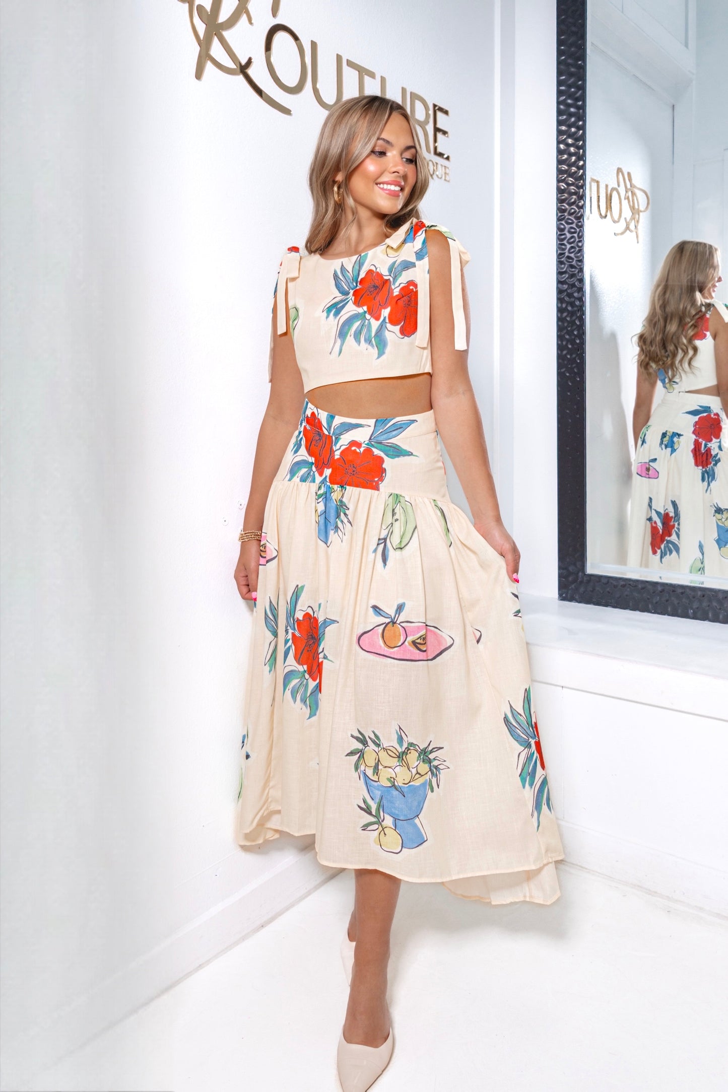 Fruits & Florals Linen Cropped Top