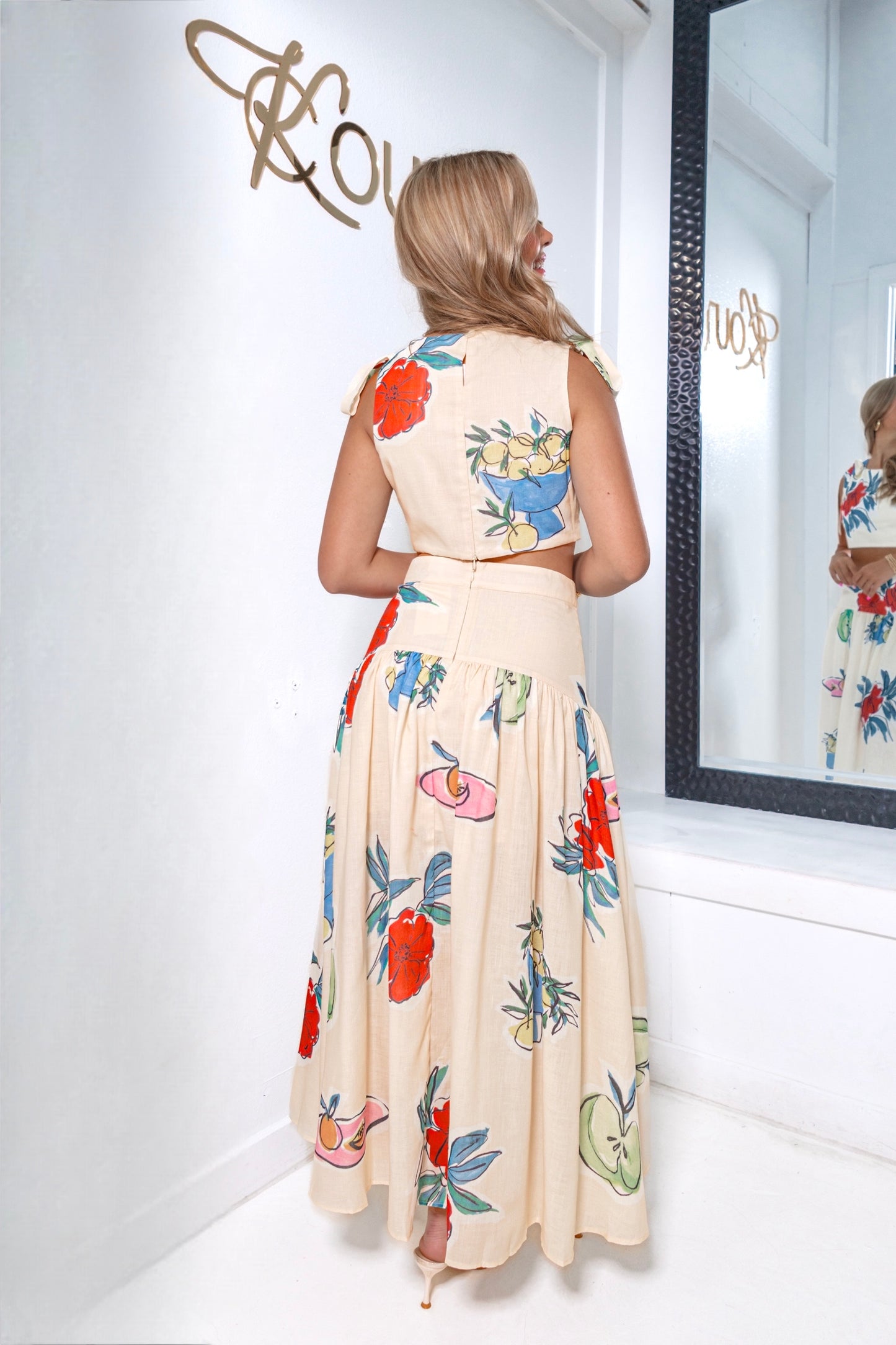 Fruits & Florals Linen Cropped Top