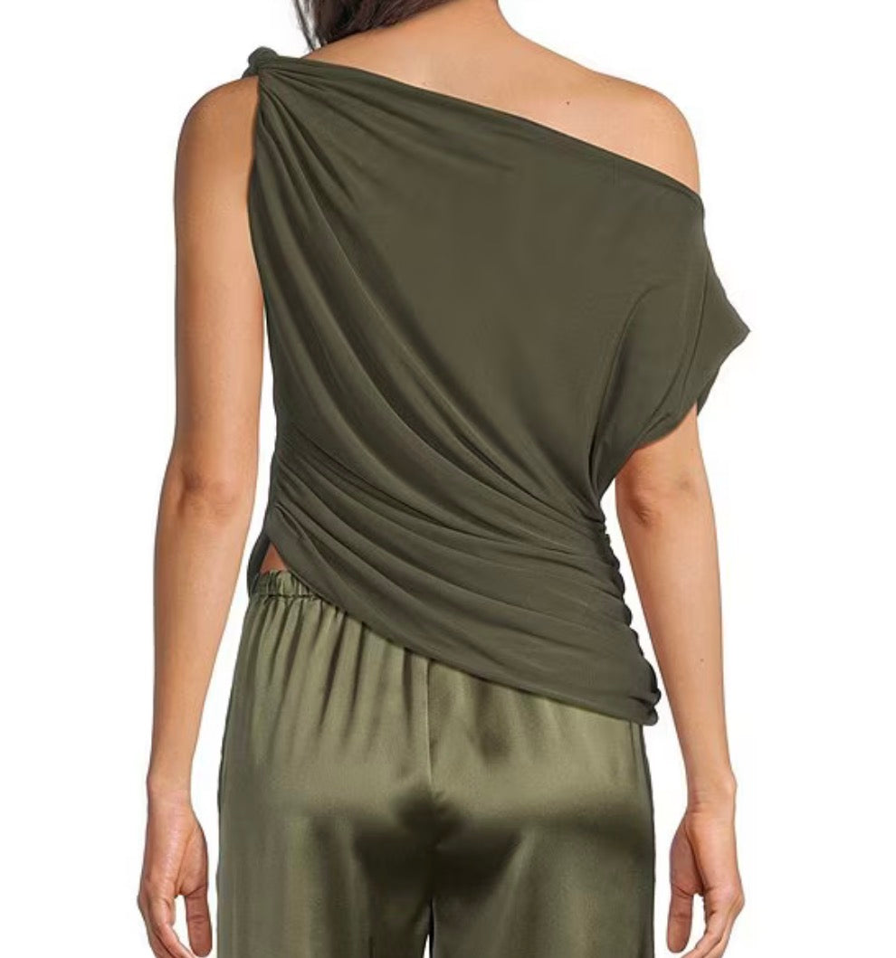 Benny Asymmetrical Draped Neck Sleeveless Mesh Top