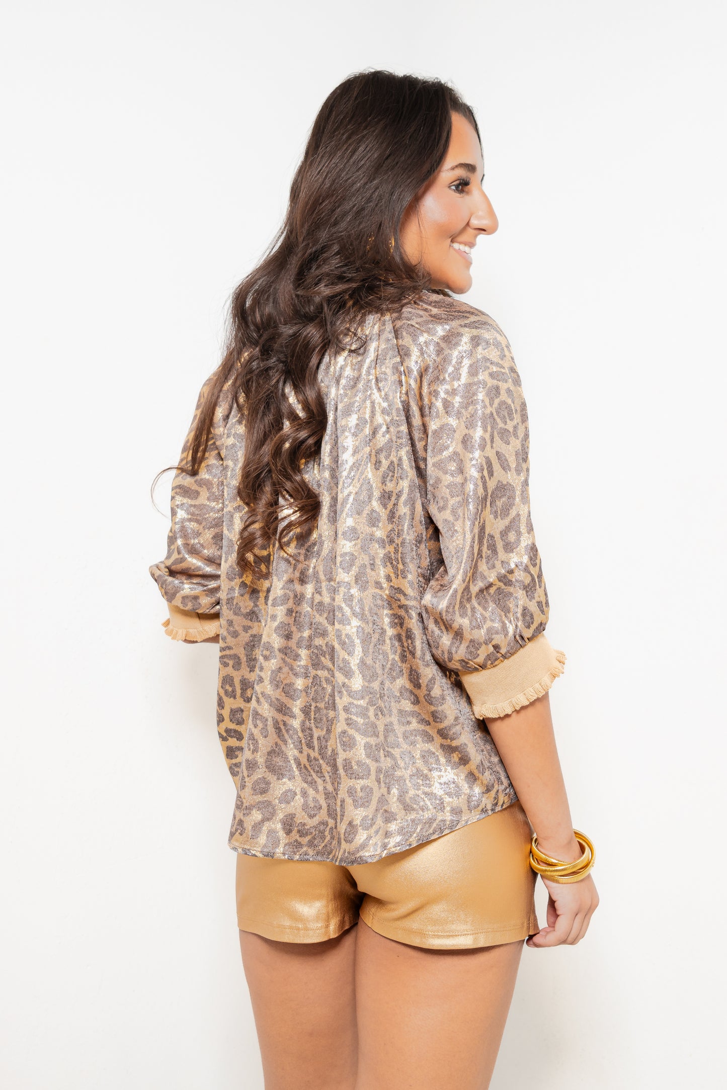 Gilded Leopard Puff Sleeve Top