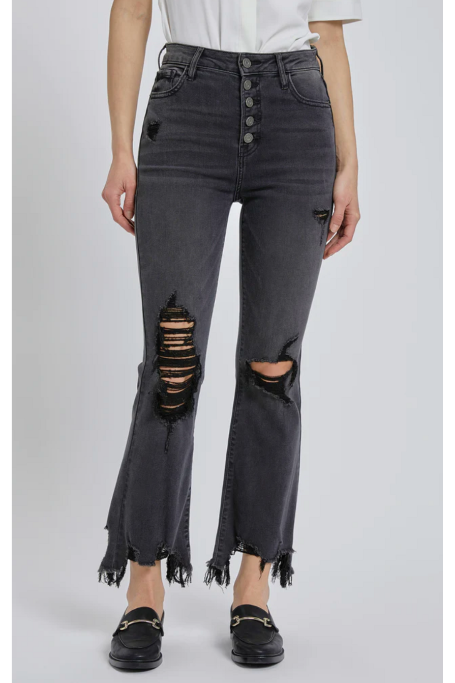 Hidden High Rise Black Cropped Basic Flare Jeans-Bottoms-KCoutureBoutique, women's boutique in Bossier City, Louisiana