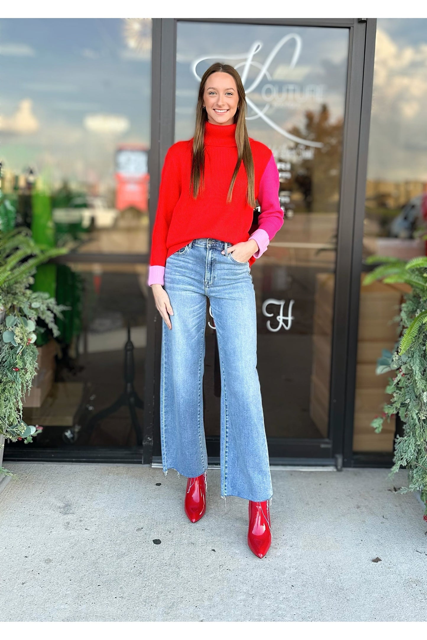 High Neck Color Block Knit Sweater-Tops-KCoutureBoutique, women's boutique in Bossier City, Louisiana