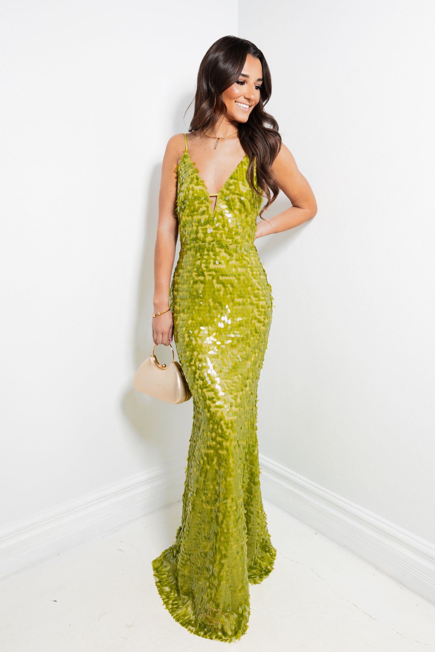 High Society Chartreuse Sequin Gown