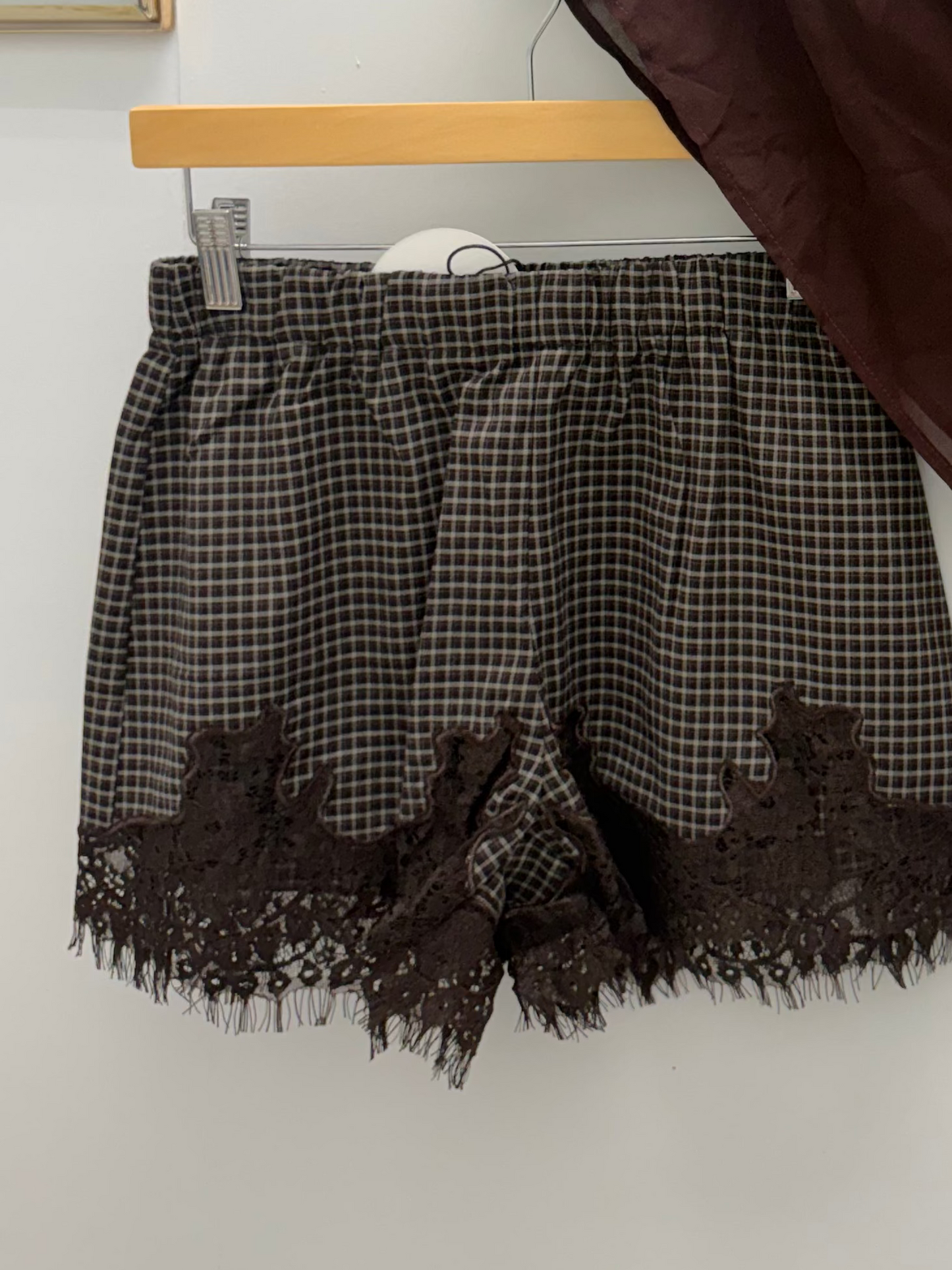 Fireside Plaid Lace Trim Shorts