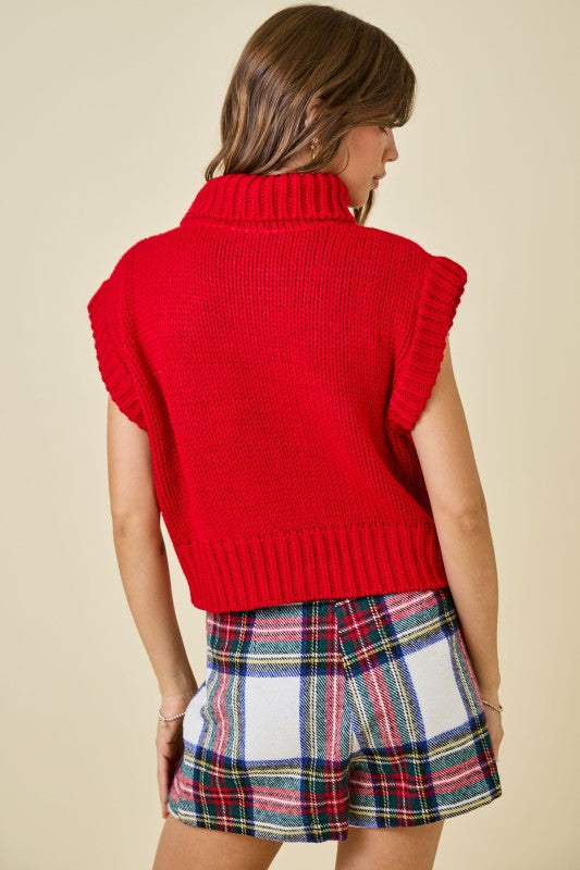 Ruby Red Cropped Turtleneck Sweater Vest