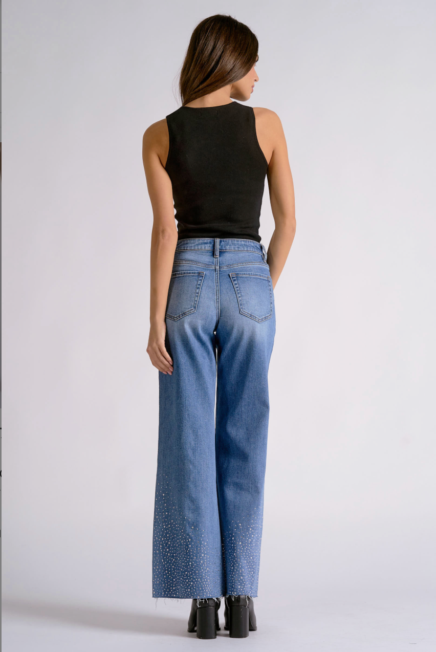 Elan Starlight Rhinestone Wide Leg Jeans