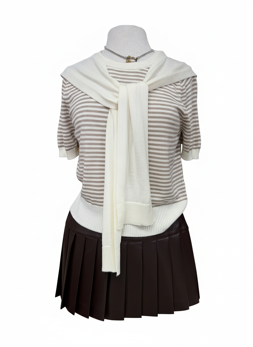 Cafe au Lait Scarf Knit Top