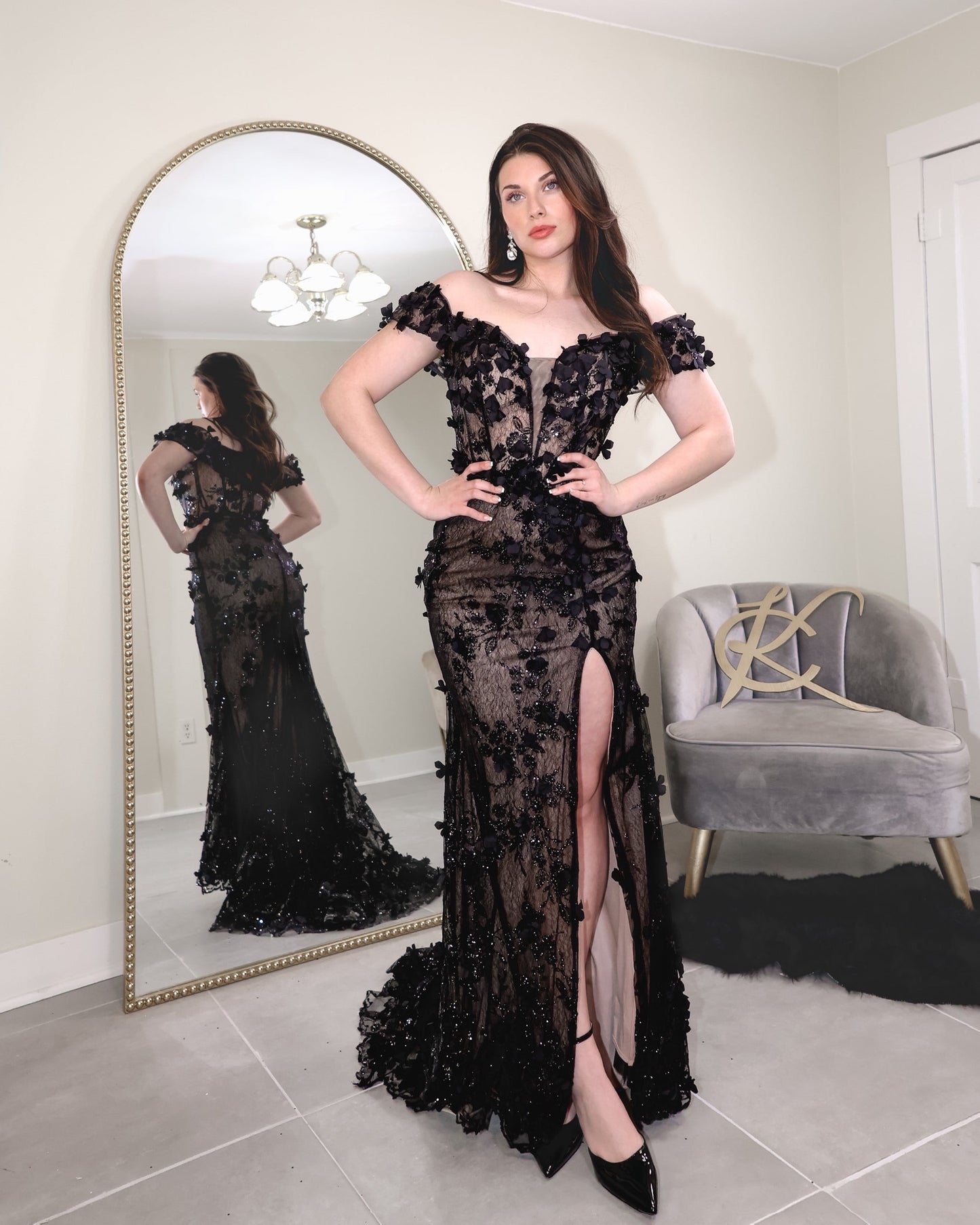 Off The Shoulder Floral Lace Gown