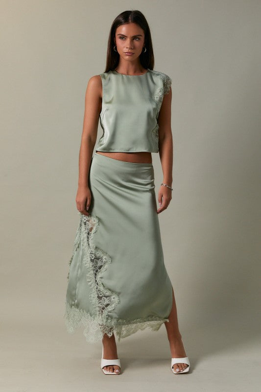 Sage Romance Lace Midi Skirt