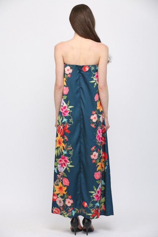 Botanical Border Strapless Maxi Dress