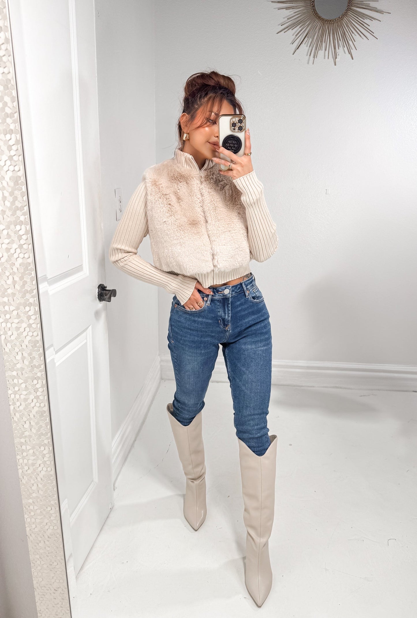 Artic Kisses Zip Up Fur Sweater Top
