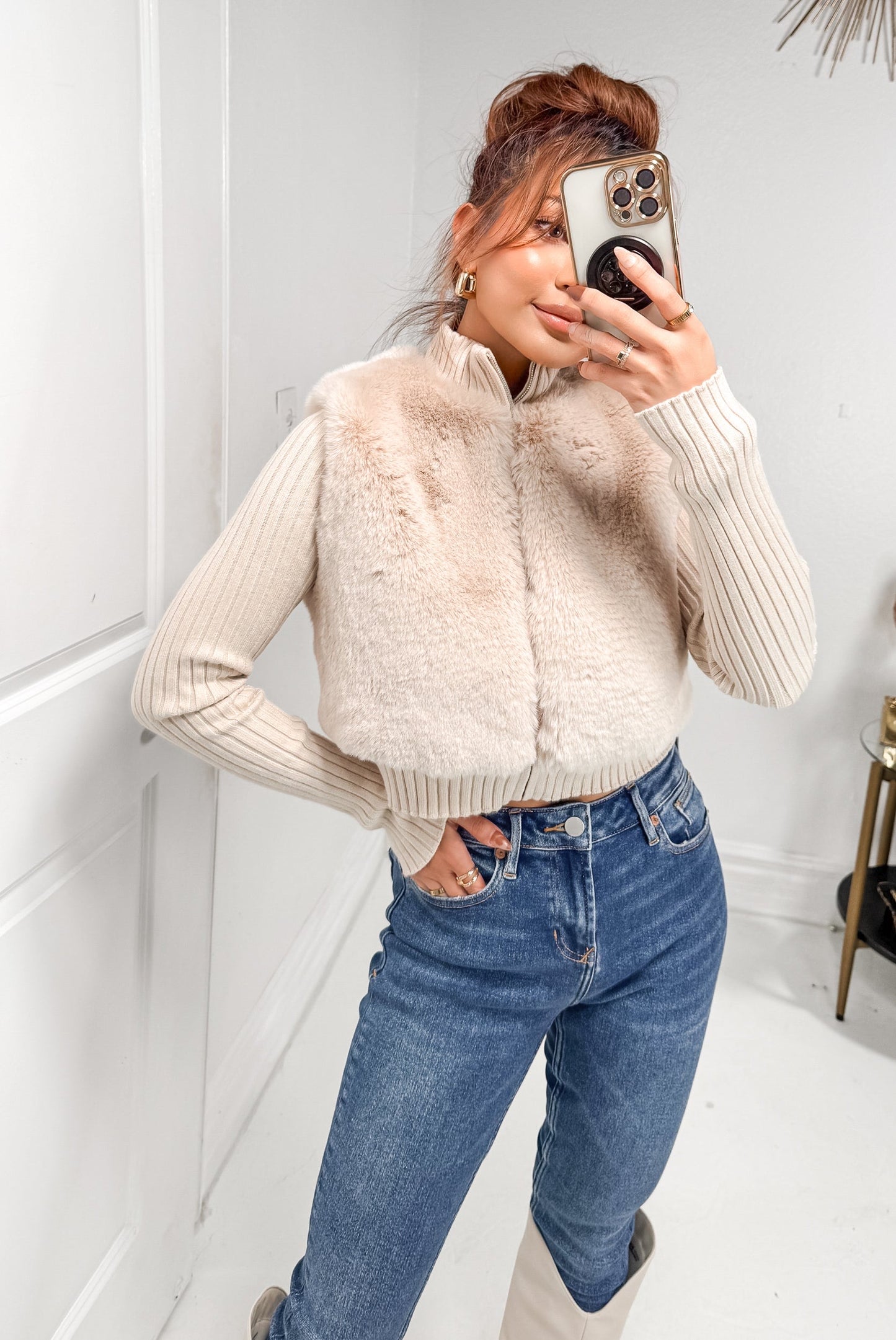 Artic Kisses Zip Up Fur Sweater Top