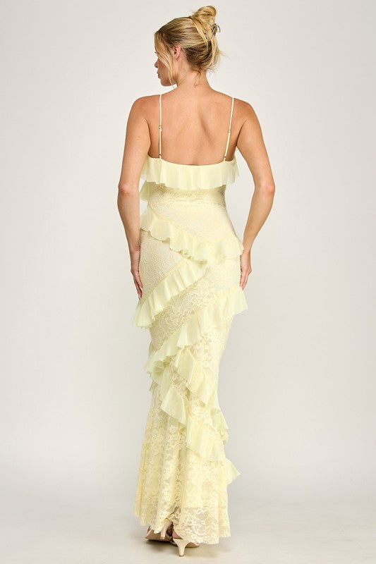 Buttercream Bliss Sleeveless Maxi Ruffle Dress
