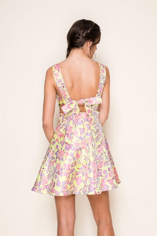 Spring Blossom Floral Tie-Back Mini Dress
